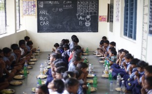 Children Having Akshaya Patra Mid Day Meal in Hyderabad